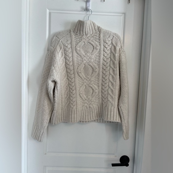 Zara Chunky Cable Knit Boxy Sweater Oversized Cream Mock Neck Size Medium - Picture 3 of 7